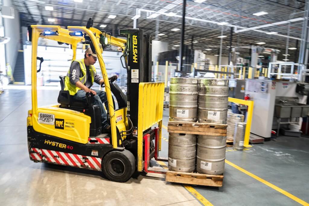 forklift moving crates